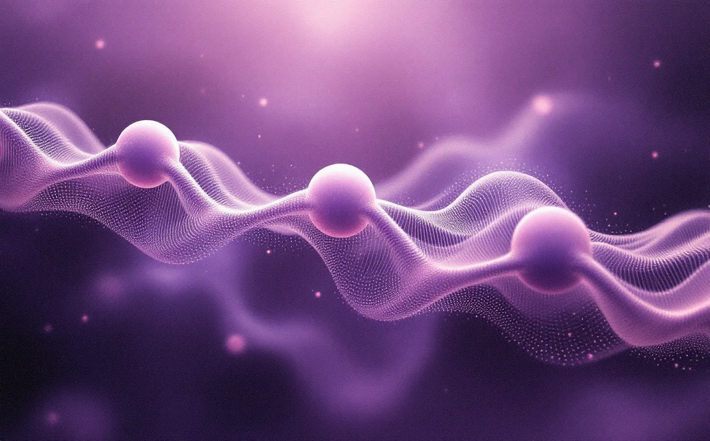 Abstract amethyst illustration of a five-node peptide chain in violet haze